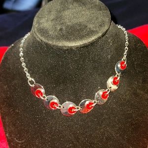 Silver and Red Necklace